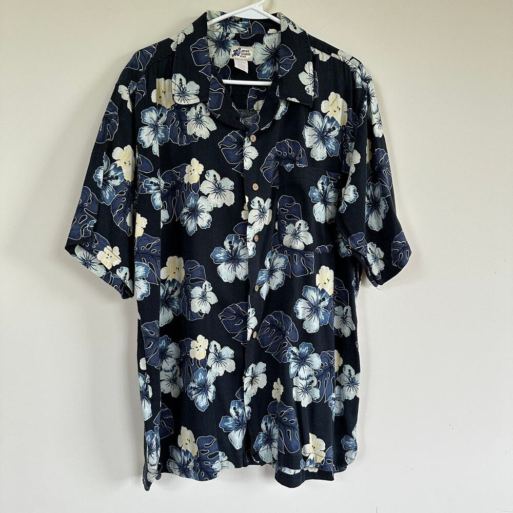Cherokee Waikiki Wear Vintage Hawaiian Shirt Floral Button Front Short Sleeve L